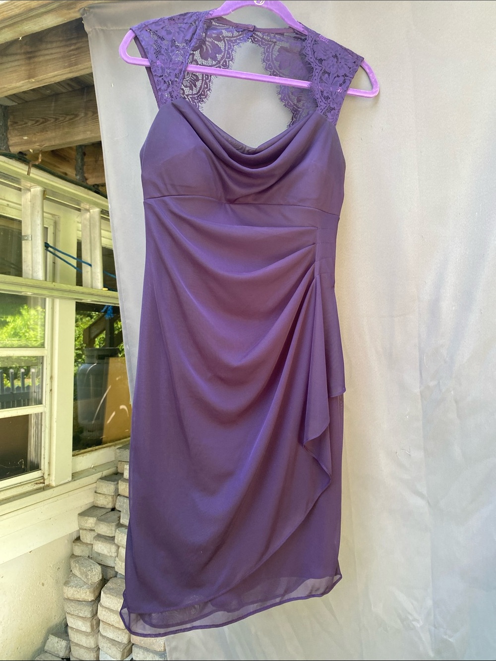 Scarlett Purple Lace-Shoulder Draped Midi Dress
